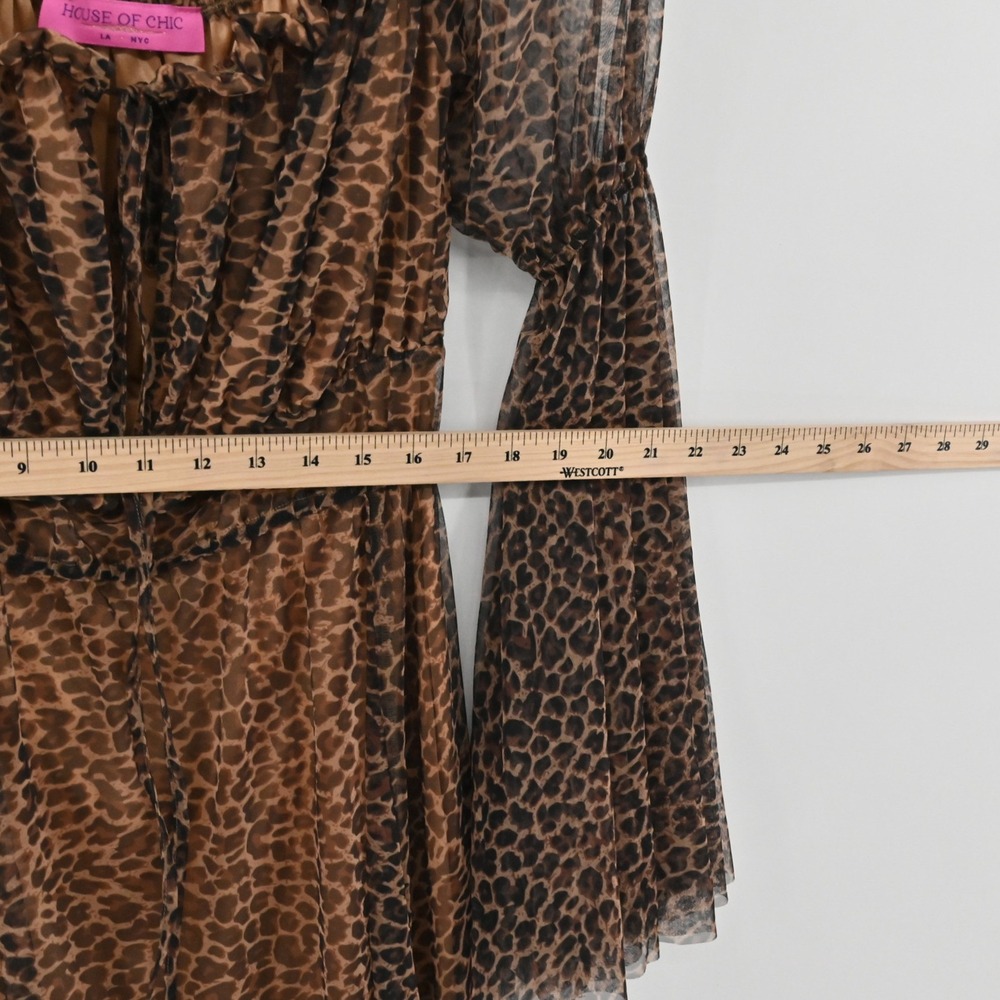 House of House of Chic Mesh Maxi Dress Womens Size S Brown Bell Sleeve Leopard - Picture 6 of 15